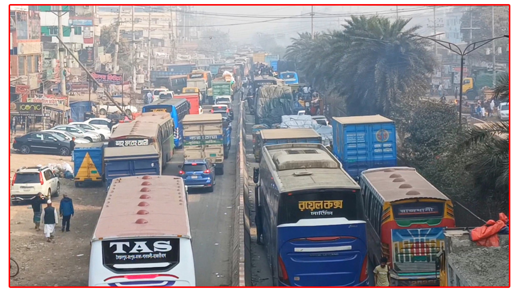আশুলিয়ায় নবীনগর-চন্দ্রা মহাসড়কে ৯ কিলোমিটার যানজট